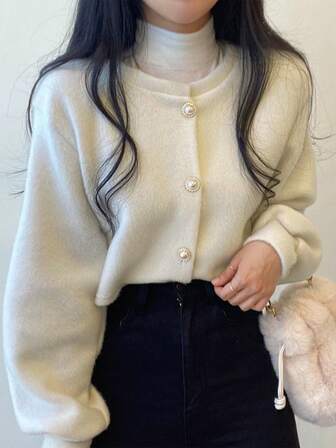 1 件女式纯色单排扣蝙蝠袖休闲外套，秋冬