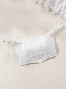 SHEIN Women's All-Season Lace Off Shoulder Basic Top For Layering - White - View 3