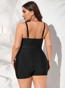 Swim Lushoire Summer Beach Plus Ruched One Piece Swimsuit - Black - View 2