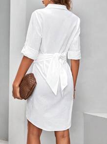 SHEIN Clasi Của phụ nữ Eo Ruffle Nút xuống Váy sơ mi - trắng - Xem 2