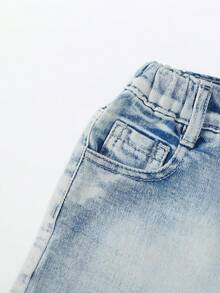 幼兒女孩街頭服飾重度水洗寬鬆舒適磨邊牛仔短褲 - 淺色水洗藍 - 查看 5