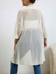 EMERY ROSE 1 Miếng Kích thước lớn Màu thuần Bùng nổ Áo len Mở - Màu be - Xem 2