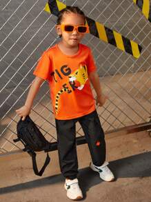 SHEIN Explorewe Young Boy Cartoon & Letter Printed Short Sleeve T-Shirt And Pants Set - Multicolor - View 3
