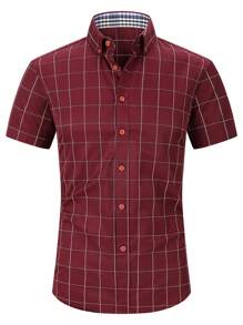 男士格紋印花襯衫 - 紅色 - 查看 3