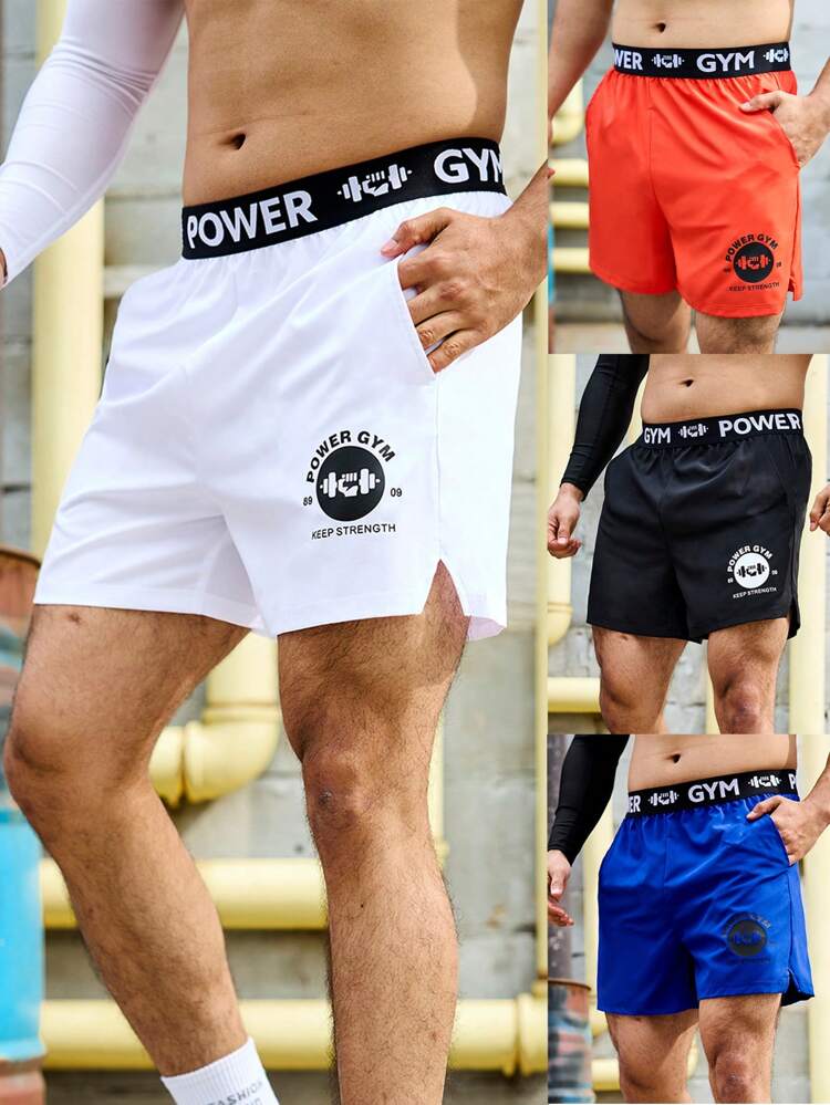 Men's Letter Print Drawstring Waist Sports Shorts Jogger Shorts 4-Piece Set Sweat Pants