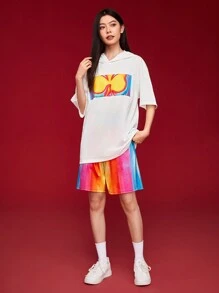 Manfinity Unisex Ensemble T-shirt À Capuche Casual À Manches Courtes Et Short Pour Homme Avec Design Imprimé, Coupe Ample