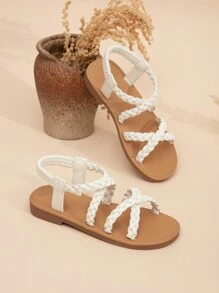 Sandálias Baixas Da Moda Elásticas Tecidas Para Meninas