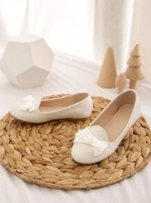 Little Girls' White Bow Knot Flat Shoes For Spring/Summer - White - View 3