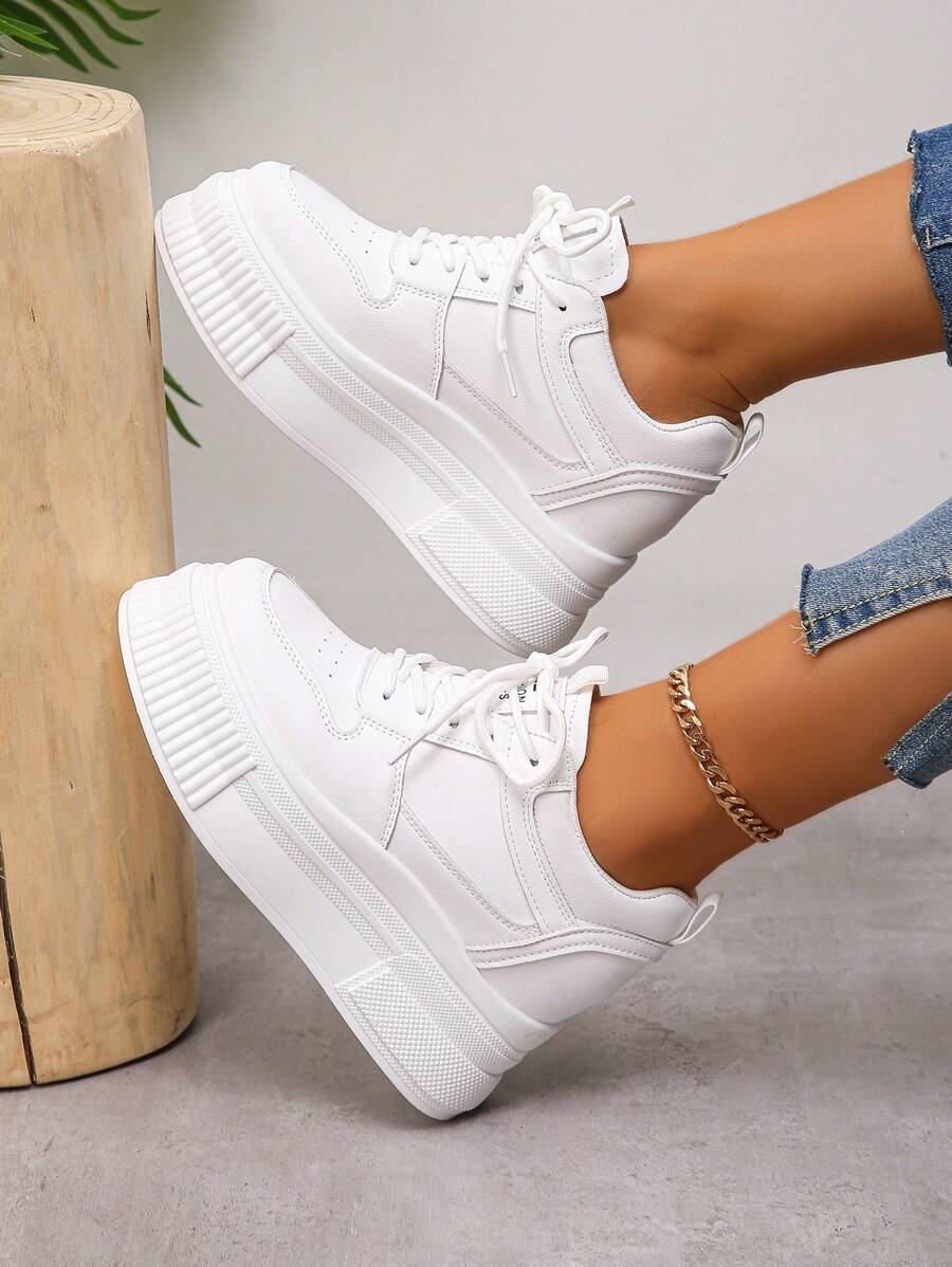 White Sneakers For Ladies 2026.Ladies' Comfortable Fashionable Wedge Heel Platform Sneakers, Height ...