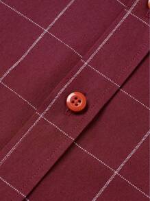 男士格紋印花襯衫 - 紅色 - 查看 5