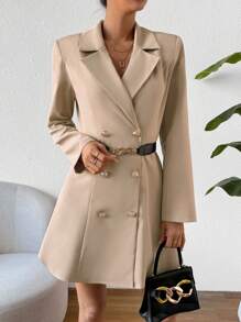 Calvaya Blazer D'affaires À Double Boutonnage Et Col En Revers Pour Femmes