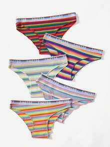 Women'S Striped And Letter Printed Weave Band Triangle Panties - Multicolor - View 4