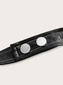 SHEIN ICON 女士修身款拼色聚氨酯背带上衣，下摆不对称，缝线清晰 - 黑與白 - 查看 7