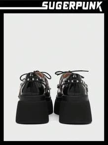 Sugerpunk Rock Phong cách Màu bạc Chuỗi Gothic Thời trang Dày Đế Giày dép - màu đen - Xem 9