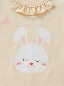 SHEIN Baby Girl Simple & Fashionable Pink Rabbit Printed Yellow Rabbit Printed Purple Striped 3pcs Short Sleeve Romper Pajamas - Multicolor - View 3