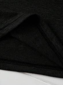 SHEIN 大码女式标语印花短袖 T 恤、Love Vibes 图案 T 恤、夏季上衣 - 黑色 - 查看 5