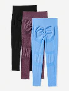 Yoga Trendy 無縫高彈性運動打底褲 - 彩色 - 查看 2