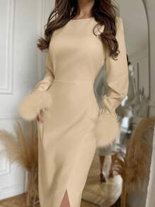Firerie Vestido Con Dobladillo Con Abertura Y Mangas Patchwork Para Mujer