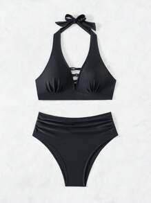 SHEIN Swim Damen Sommer Bikini Set mit Neckholder und Falten