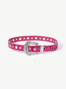 SHEIN BAE Rose Sequin & Rhinestone Decor Waist Belt Party Valentines - Hot Pink - View 2