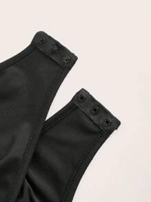 SHEIN ICON 修身2合1交叉帶網紗拼接連體褲 - 黑色 - 查看 7