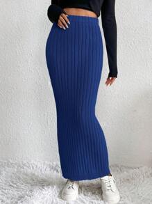 SHEIN LUNE Women's Knit Ribbed Sweater Skirt - Blue - View 6