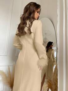 Firerie Vestido Con Dobladillo Con Abertura Y Mangas Patchwork Para Mujer