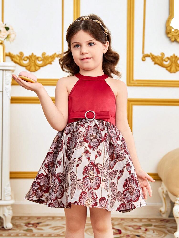 Young Girl'S Gorgeous Halter Neck Color Block Patchwork Dress