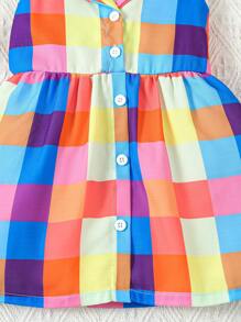 Đứa bé gái Hoa văn kẻ sọc Halterneck Đầm - Nhiều màu - Xem 4