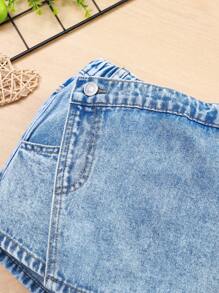 SHEIN Tween Girls Design assimétrico Lavagem pesada Desgastado Moda Anti-Flashing Denim Saia