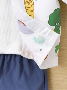 2pcs/Set Baby Boys' Cute Vegetable Print Short Sleeve Top And Shorts Set For Daily Wear In Summer