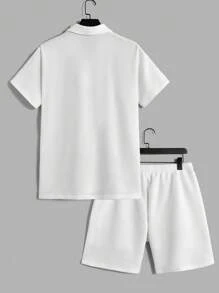 Manfinity Homme Nam Khăn quàng Ngắn tay Áo Và Quần short Dệt kim Giải trí 2 cái/bộ - trắng - Xem 2