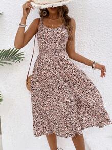 SHEIN Frenchy 全印花高衩設計細肩帶連身裙 - 粉色 - 查看 6