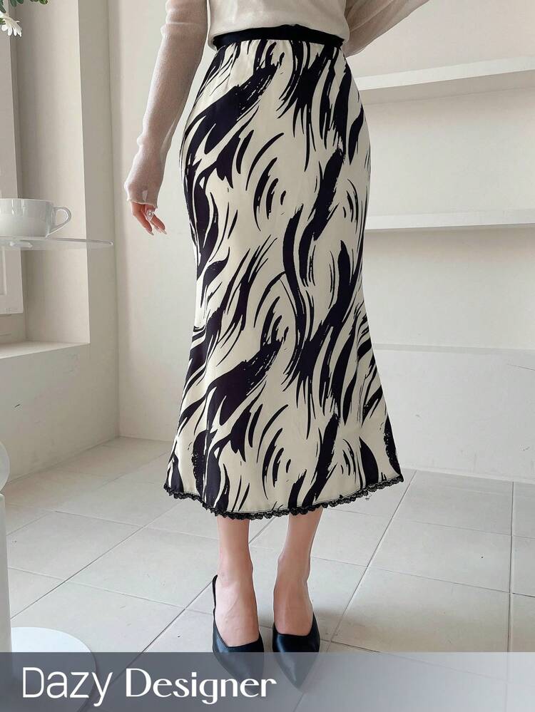 Women's Full Printed Long Fish Tail Skirt Work Women Clothes Fall Skirts