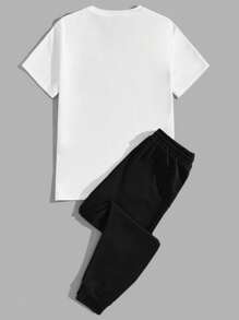 Manfinity VCAY 男款字母印花t卹+純色長褲套裝 - 黑色 - 查看 2