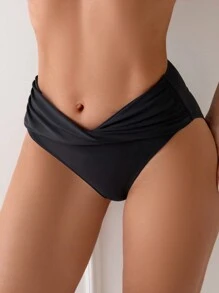 Swim Basics Summer Beach Ladies' Solid Color Pleated Bikini Bottom Carnival