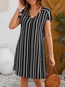 EMERY ROSE Vestido De Cuello En V Con Estampado Floral Para Mujeres
