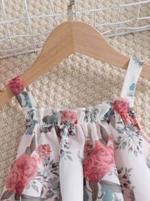 SHEIN 2pcs/Set Young Girl Floral Printed Cami Top And Pants Outfits