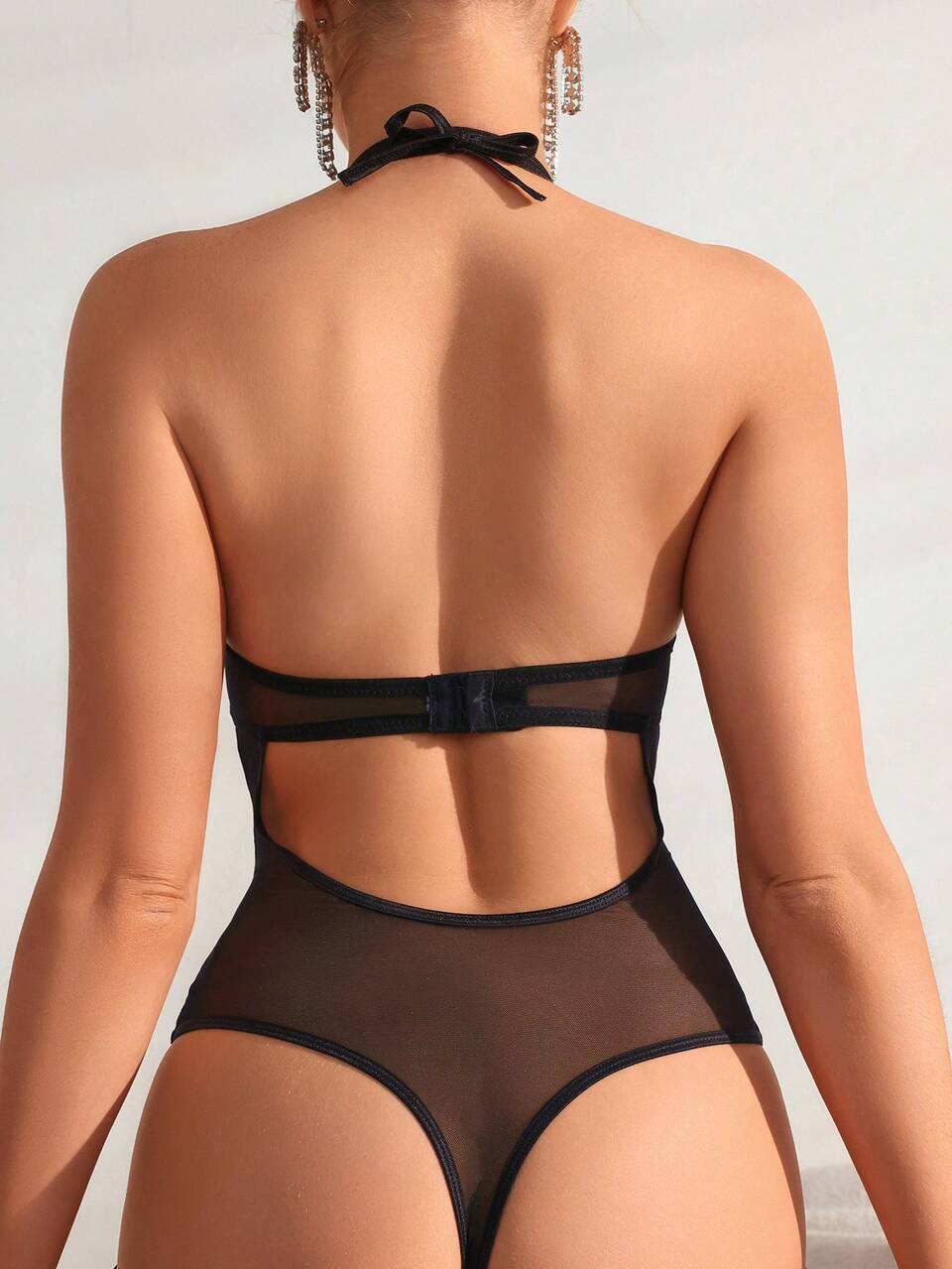 Women's Sexy Heart-Shaped Rhinestone Studded Mesh Bodysuit Lingerie (Valentine's Day Edition)
