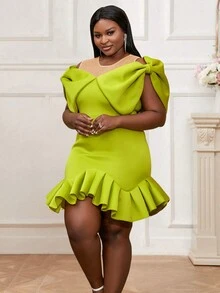 Đầm mini ôm vừa vặn có nơ trang trí cho nữ - Màu xanh chanh - Xem 5