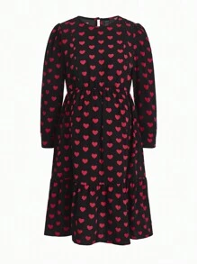 SHEIN Maternity Heart Print Nursing Dress - Red - View 12