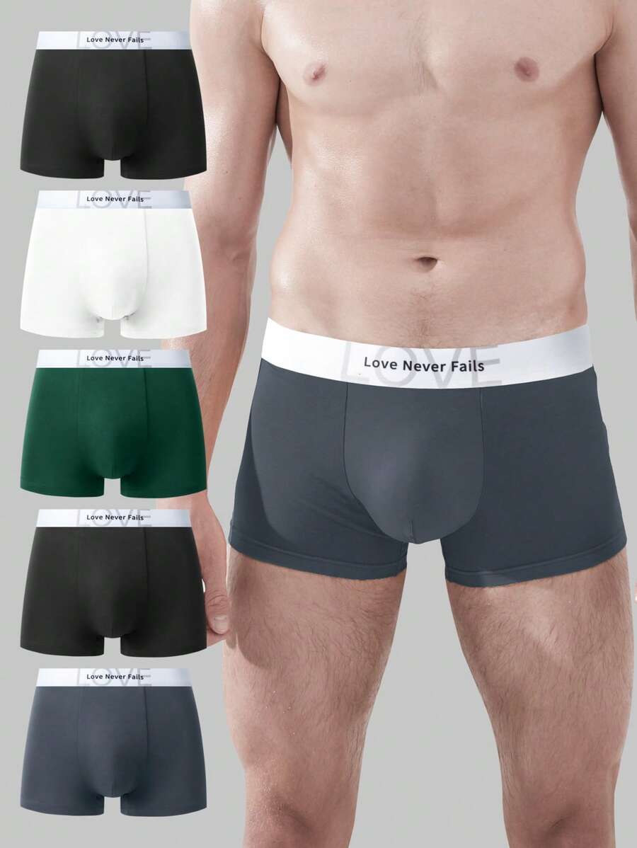 男士字母腰帶平口短褲（5件裝） - 彩色 - 查看 1