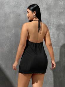 SHEIN EZwear Talla grande Vestido unicolor de cuello halter de espalda abierta