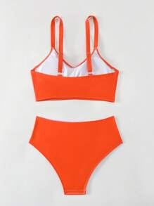 SHEIN Swim Ladies' Gradient Round Neck Bikini Set Valentine Summer - Orange - View 2