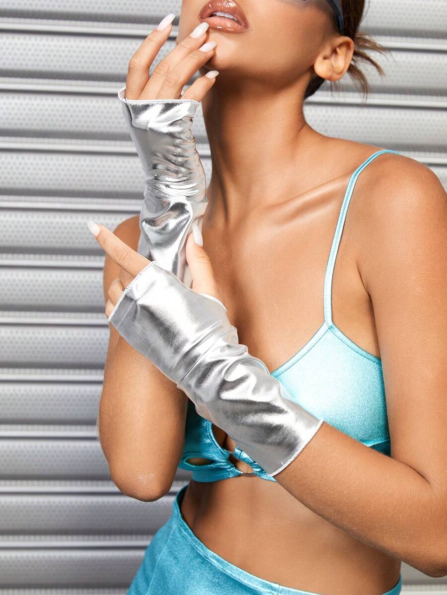 SHEIN ICON Women'S Fingerless Silver Gloves Street