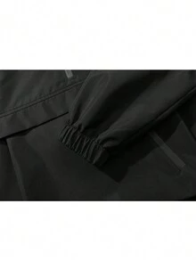 Chaqueta Con Capucha Con Cordón De De Color Sólido Para Hombres - Negro - Ver 7