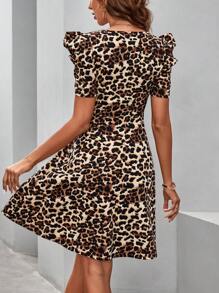 SHEIN Clasi Women's Leopard Print Short Puff Sleeve Dress