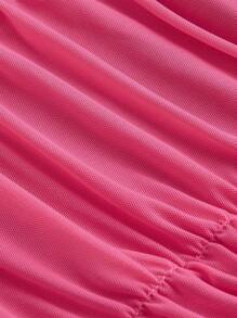 SHEIN MOD Women's Hollow Out Pleated Mesh T-Shirt - Hot Pink - View 4