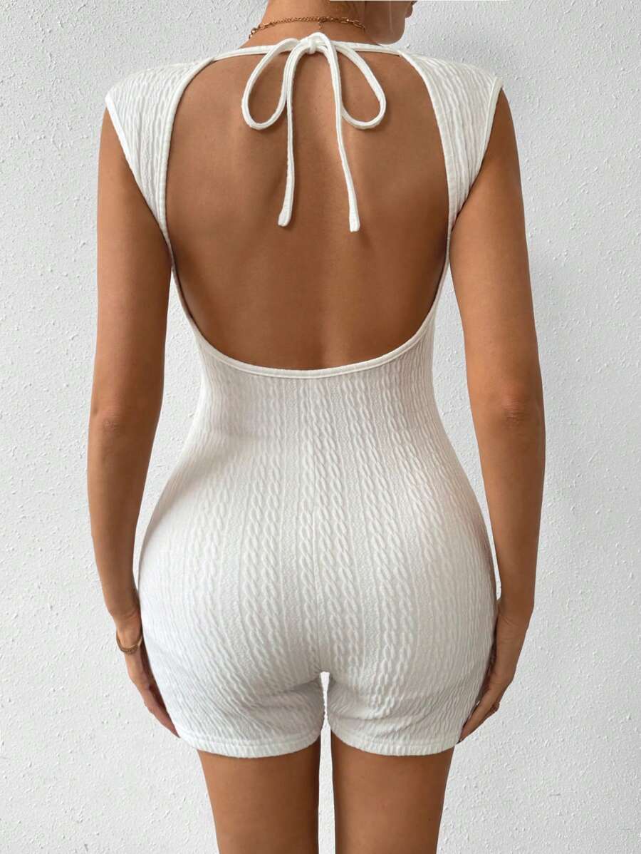 Chiquease 純色無背帶結綁緊身連身褲 - 白色 - 查看 1
