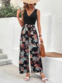 SHEIN Frenchy 女士無袖植物印花連體褲 - 彩色 - 查看 3